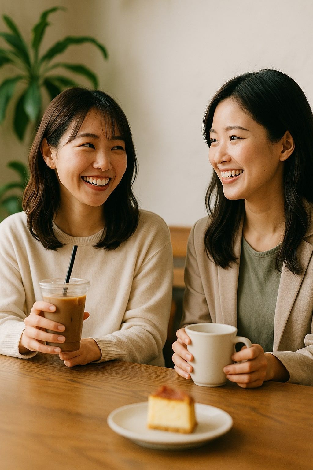 カフェで談笑するふたりの女性